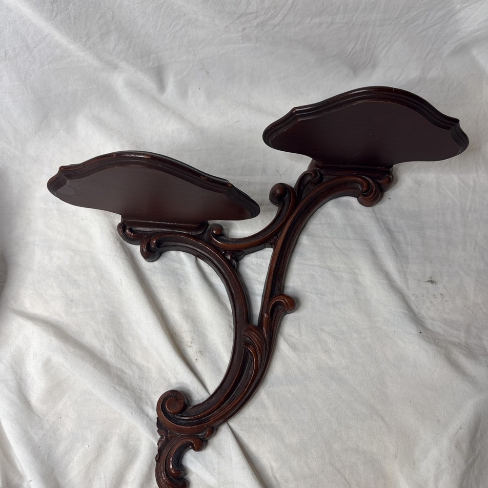 Syroco Wood Label Wall Scroll Sconce Double Tier Shelf Rocco Baroque Display MCM